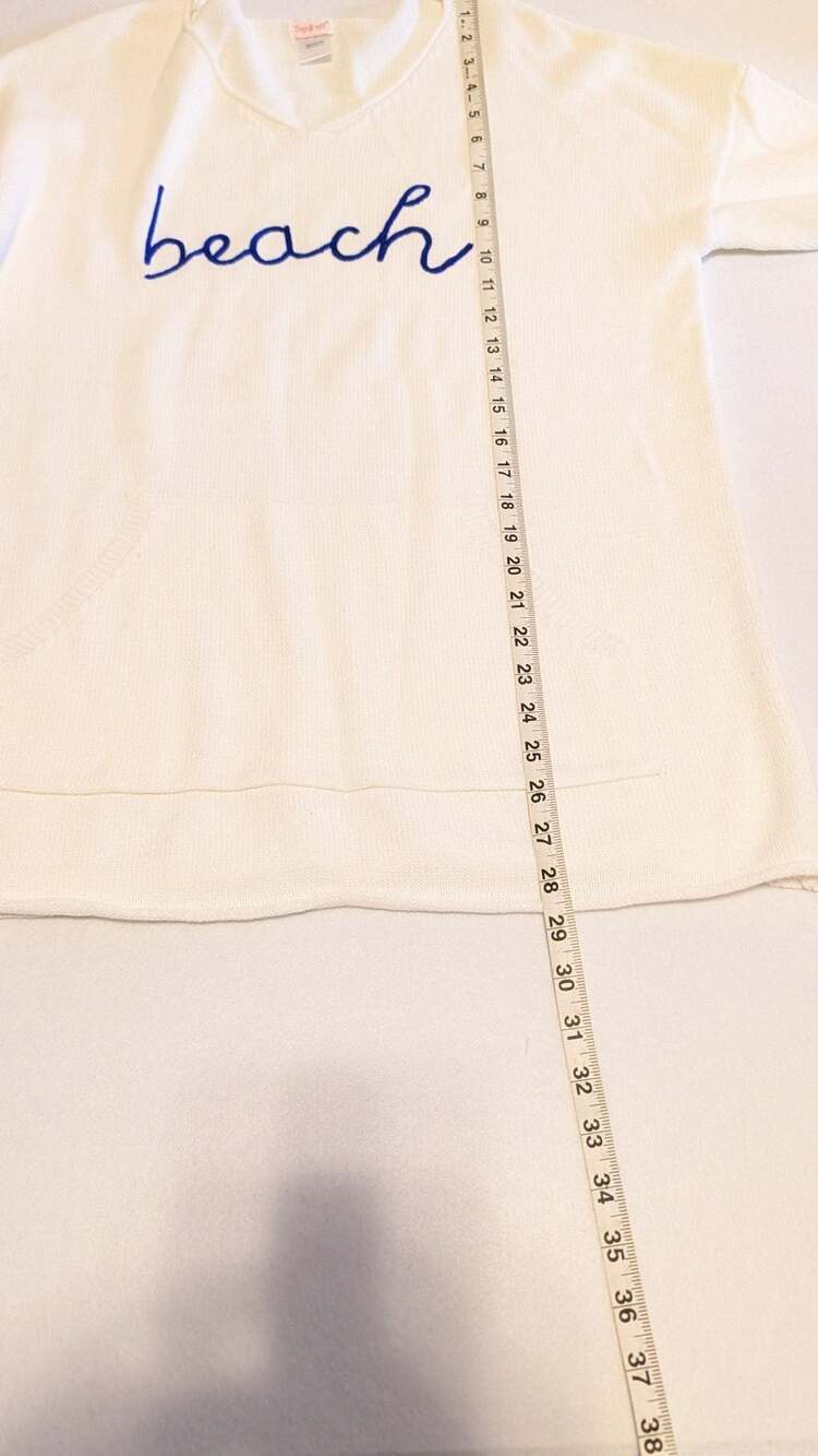 Top It Off Beach Sweater Size L White Knit V-Neck Pocket Embroidered - Picture 9 of 9